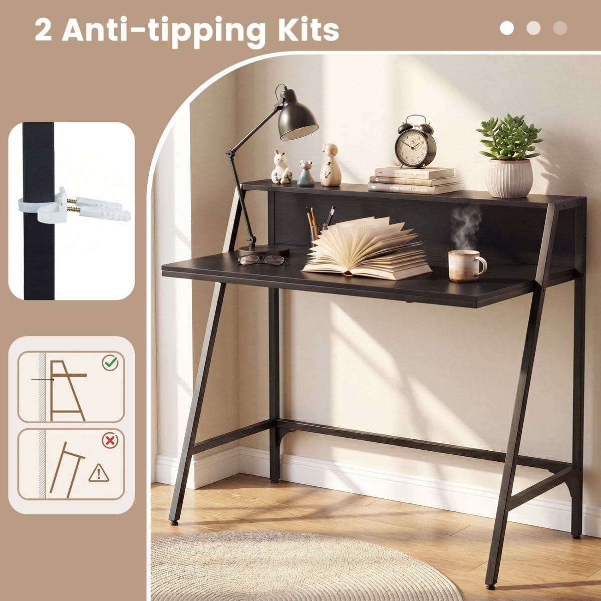 31.5" Industrial Desk with Raised Shelf Metal Frame