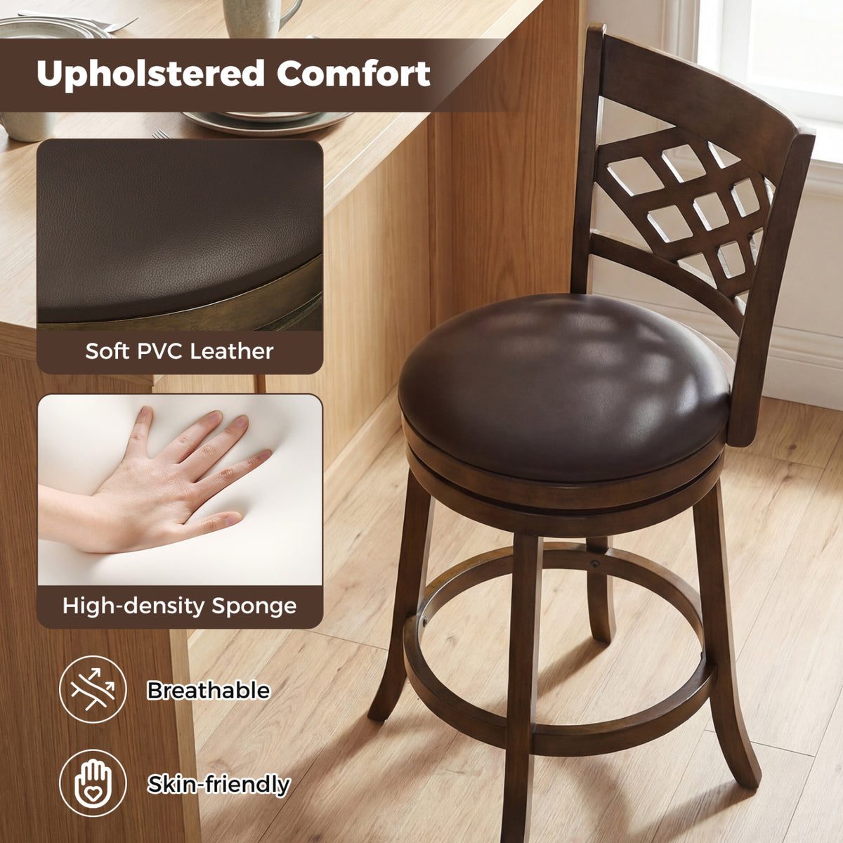 Counter Height Bar Stools Set of 2 with Rubber Wood Frame-26/Frame-31 Inch