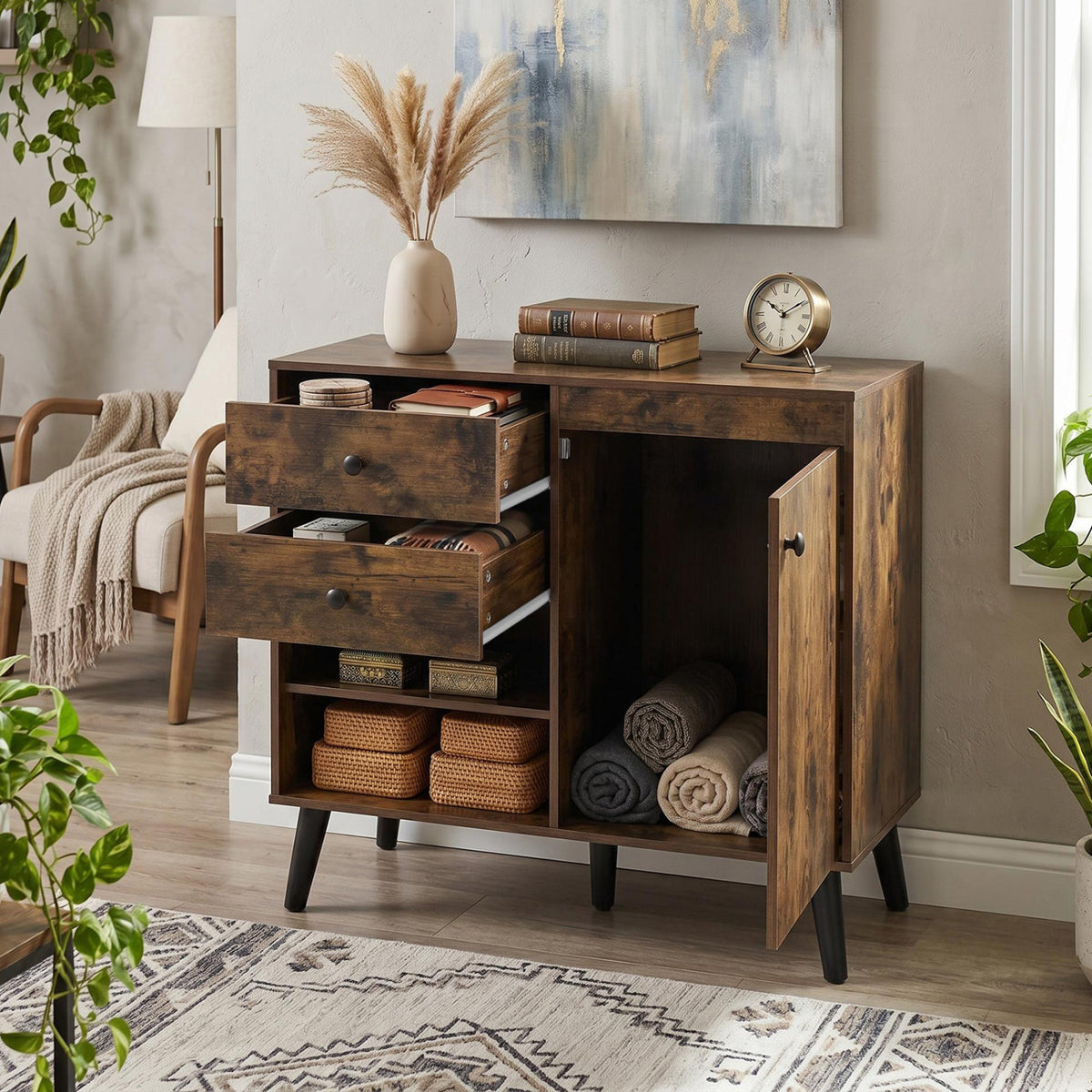 31" Sideboard Cabinet with 2 Open Compartments and 2 Drawers