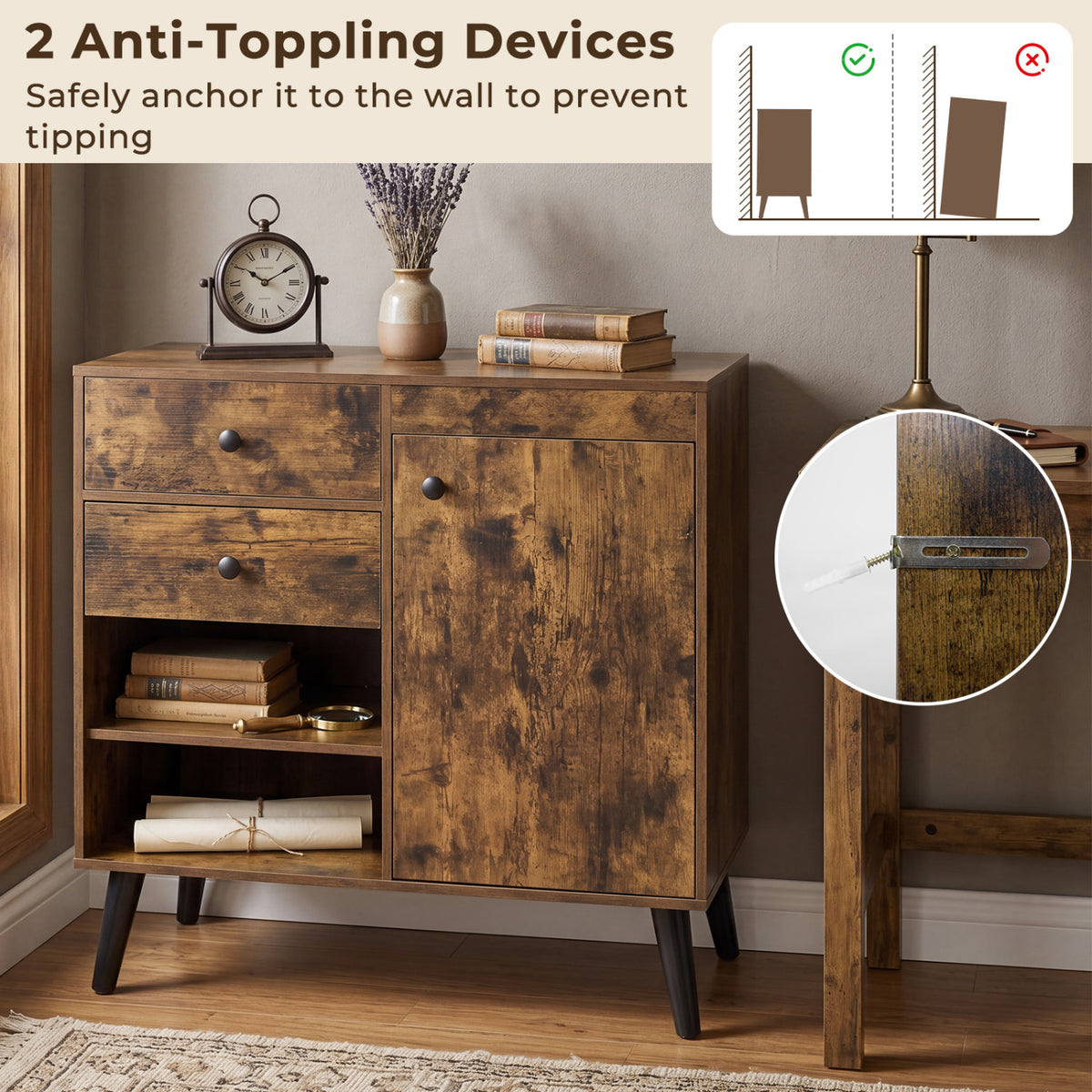 31" Sideboard Cabinet with 2 Open Compartments and 2 Drawers