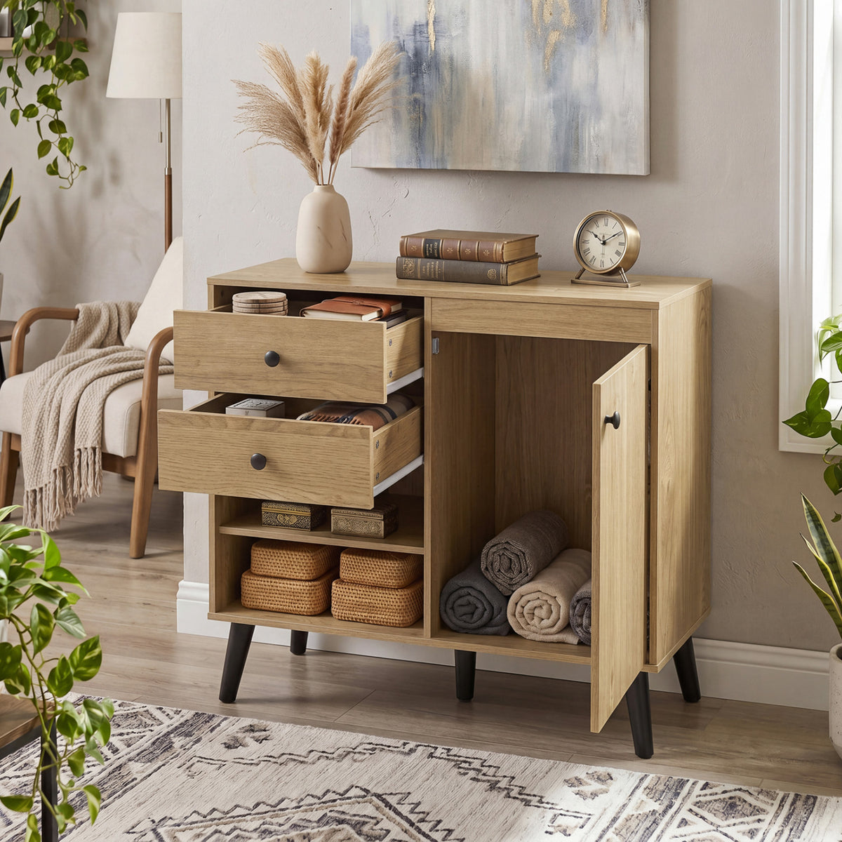 31" Sideboard Cabinet with 2 Open Compartments and 2 Drawers