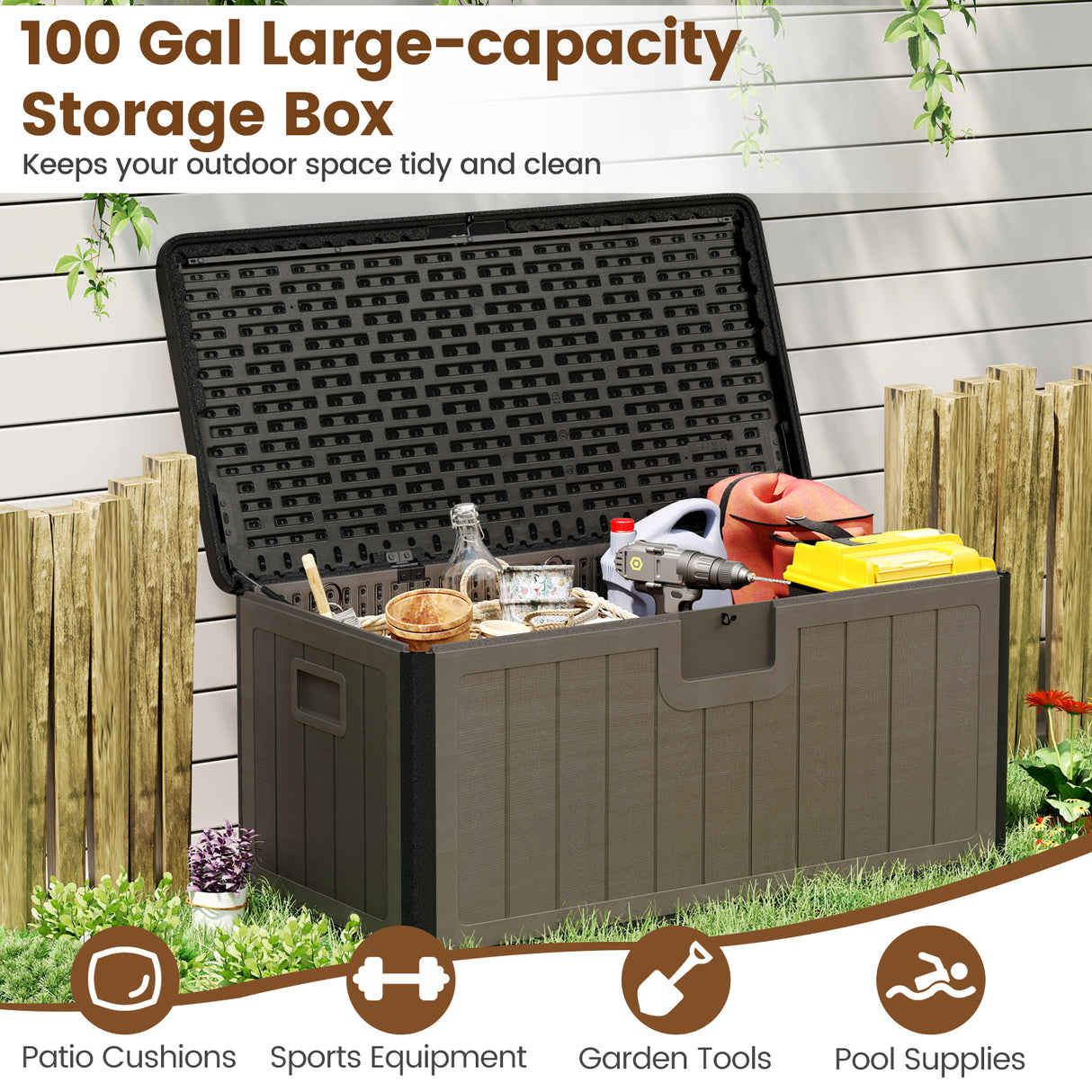 100 Gallon Large Deck Box with Lockable Lid for Patio