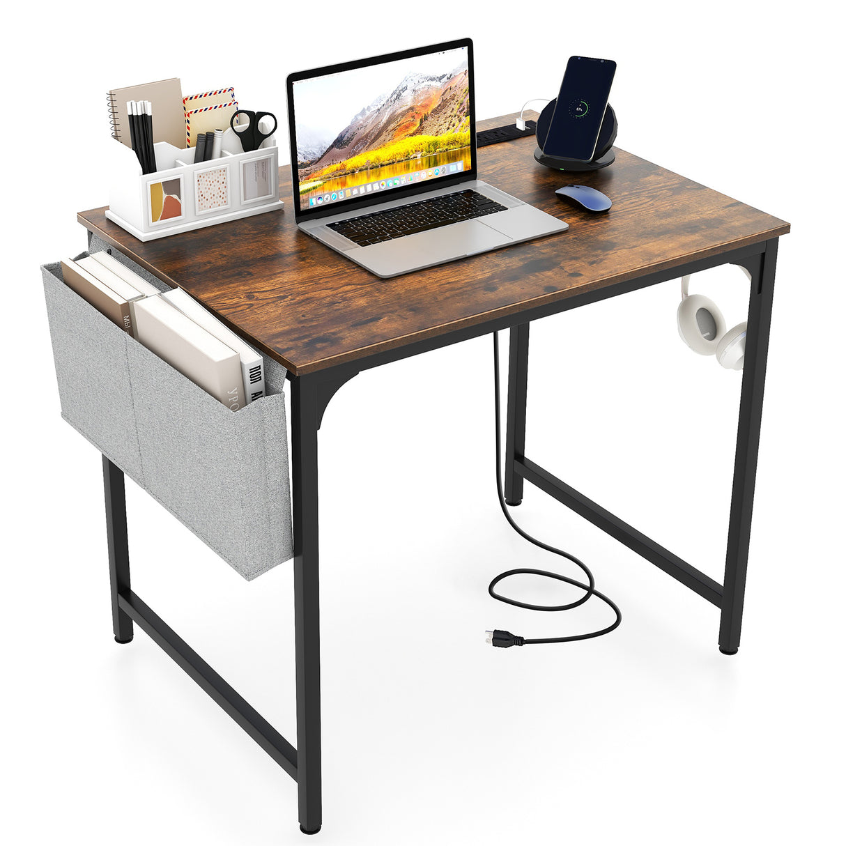 32 Inch Computer Desk Small Home Office Desk with Charging Station