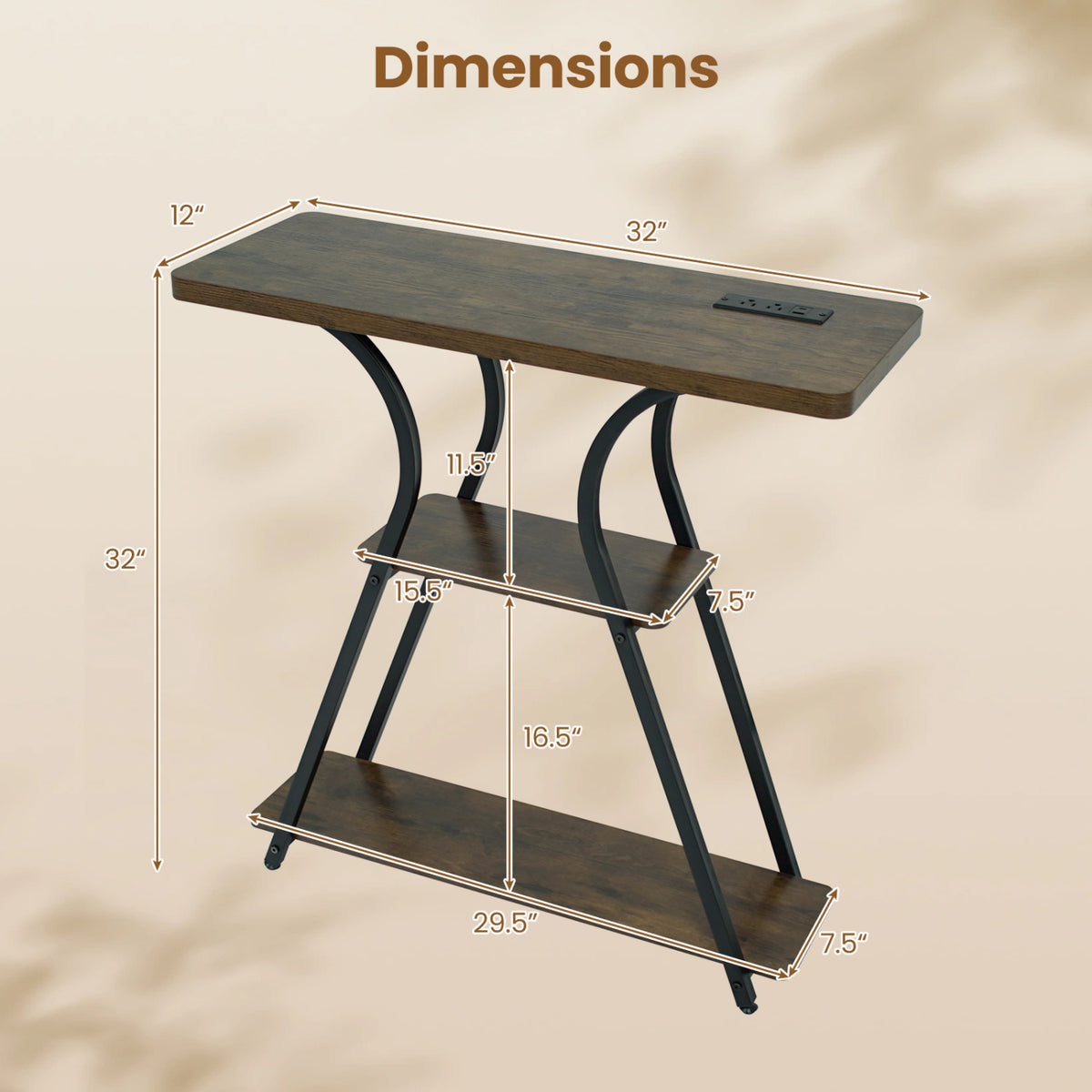 Narrow Long Entryway Table with Power Outlets and LED Lights