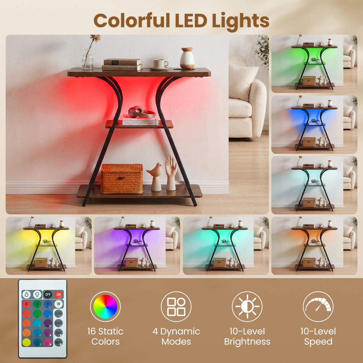 Narrow Long Entryway Table with Power Outlets and LED Lights