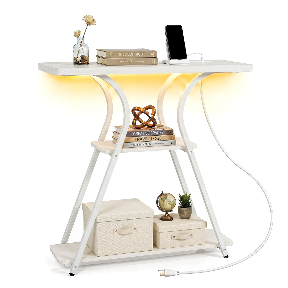 Narrow Long Entryway Table with Power Outlets and LED Lights