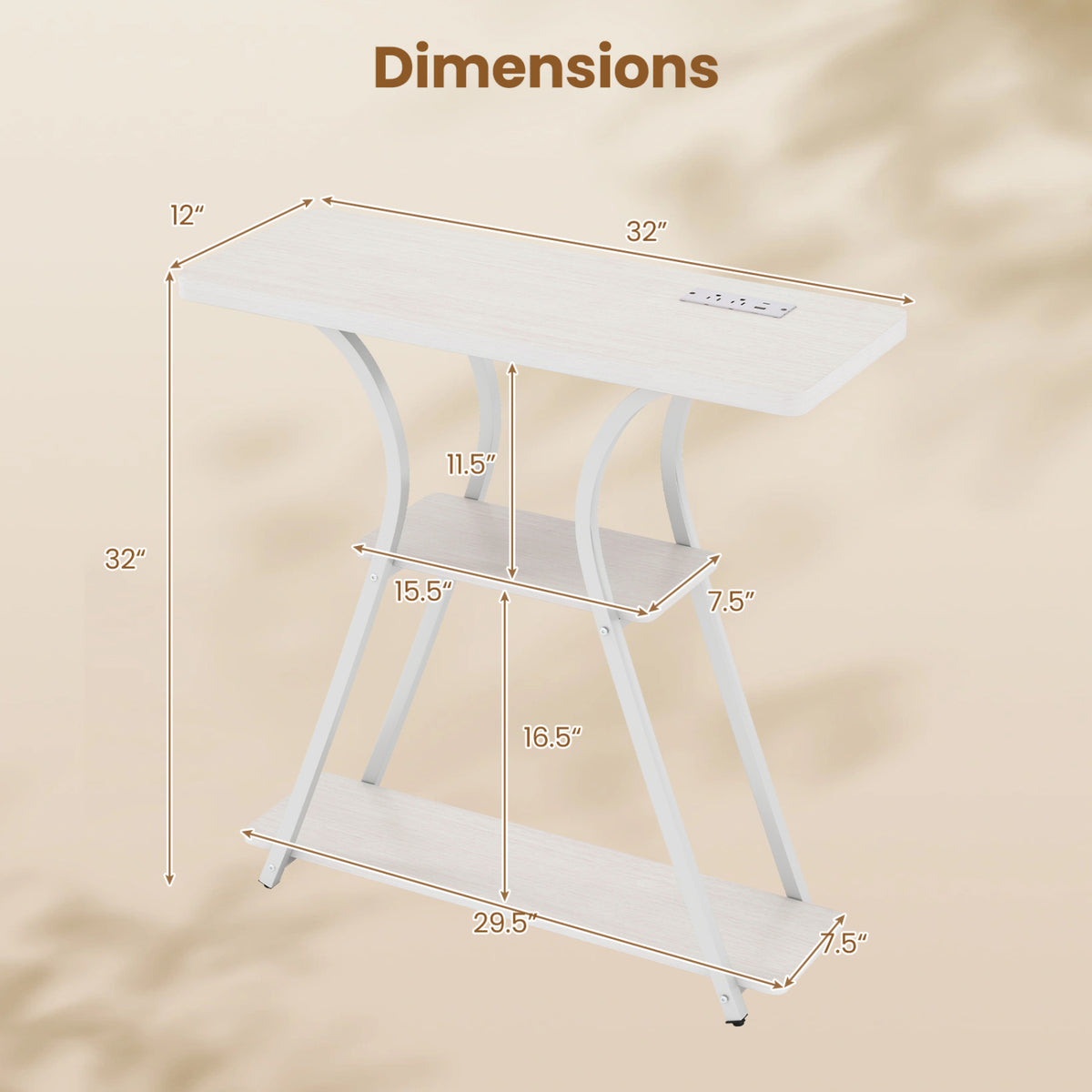 Narrow Long Entryway Table with Power Outlets and LED Lights