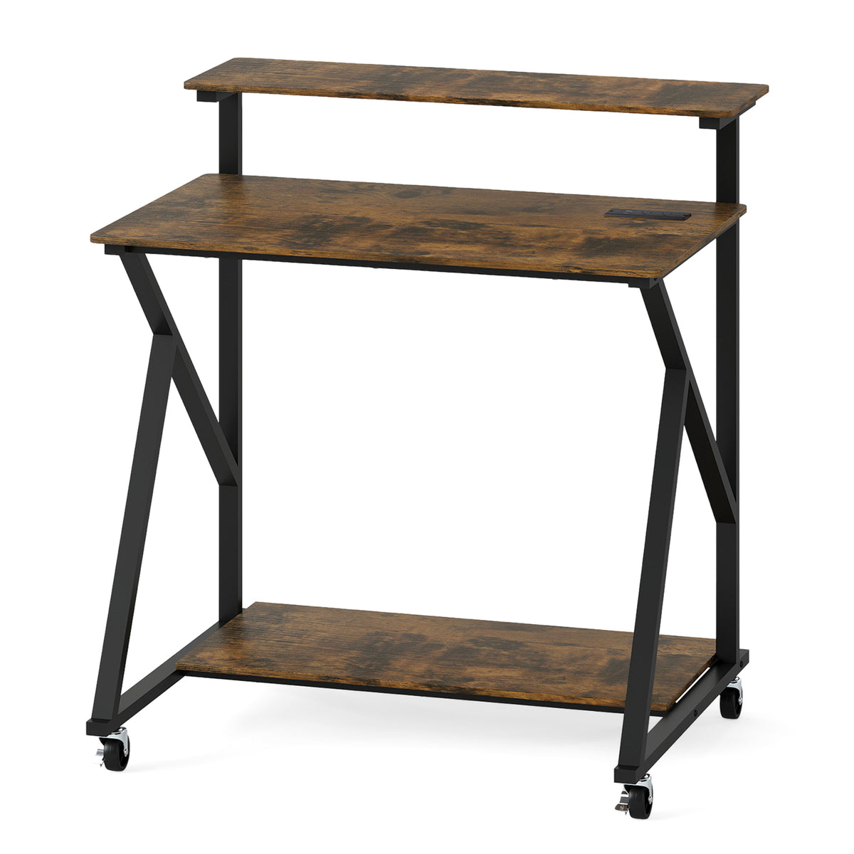 Rolling Computer Desk for Small Spaces with Power Outlets