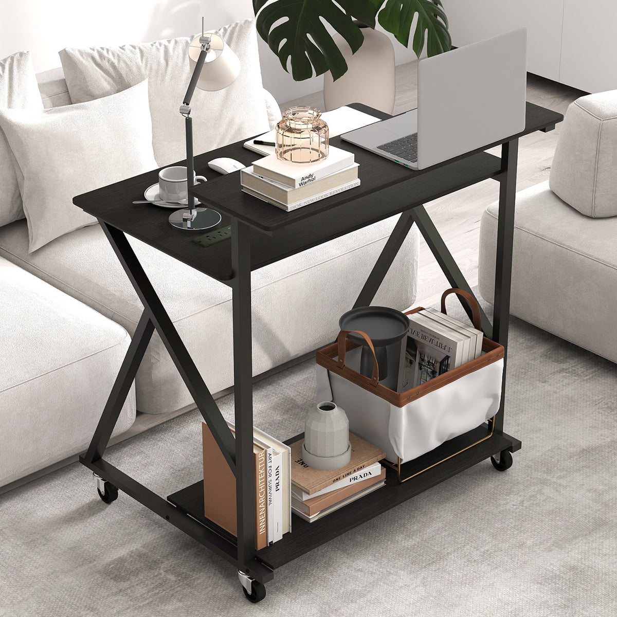 Rolling Computer Desk for Small Spaces with Power Outlets