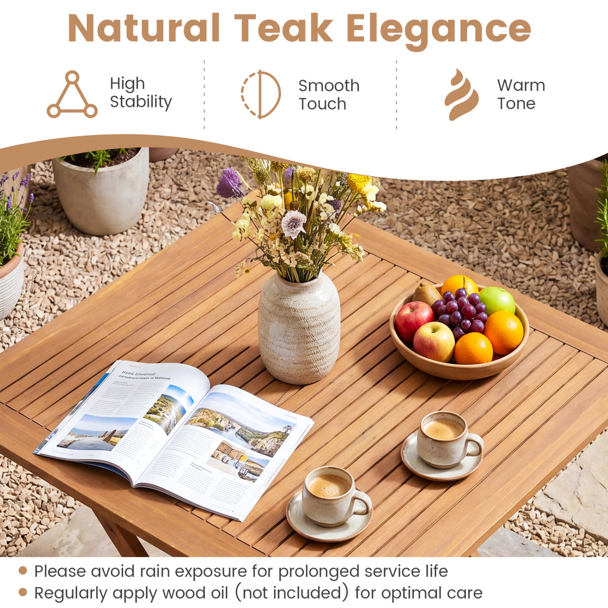 32-Inch Square Solid Teak Wood Patio Dining Table for 4