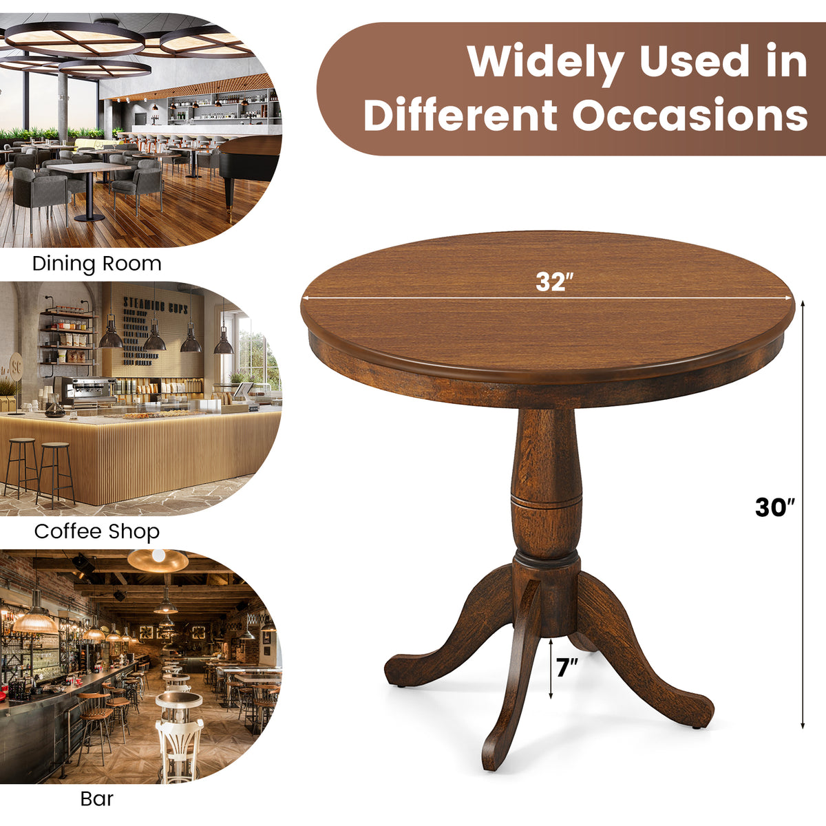 Wooden Round Pub Pedestal Side Table