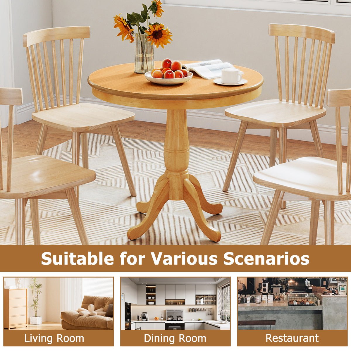 Wooden Round Pub Pedestal Side Table