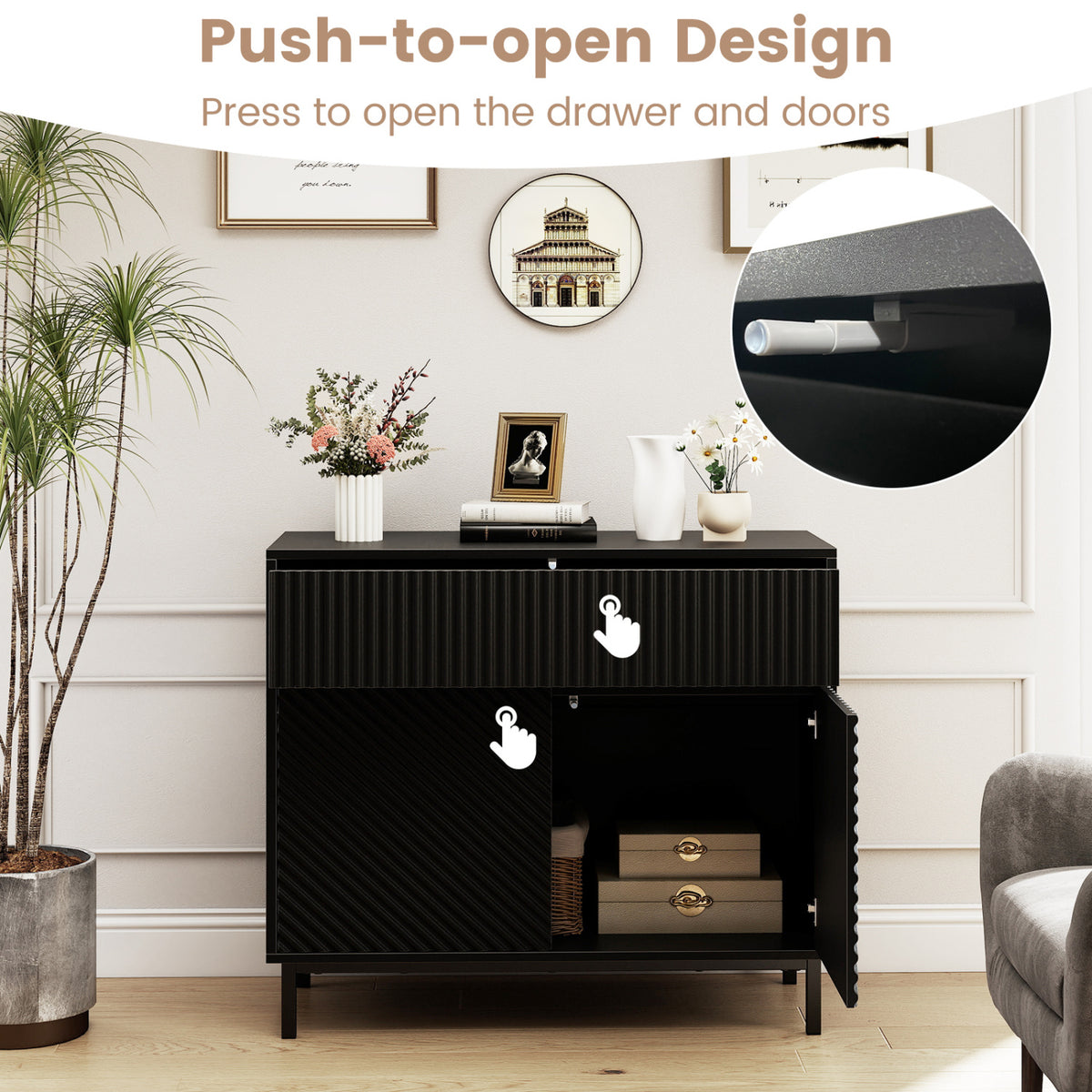 32" Wide Buffet Cabinet with 2 Doors and 1 Drawer for Kitchen-Black
