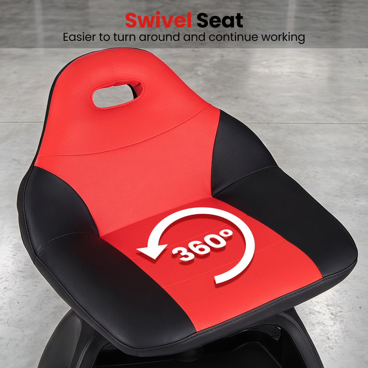 330 LBS Capacity Garage Mechanic Stool Seat with Backrest 6 Universal Wheels and Tool Tray Storage-Red