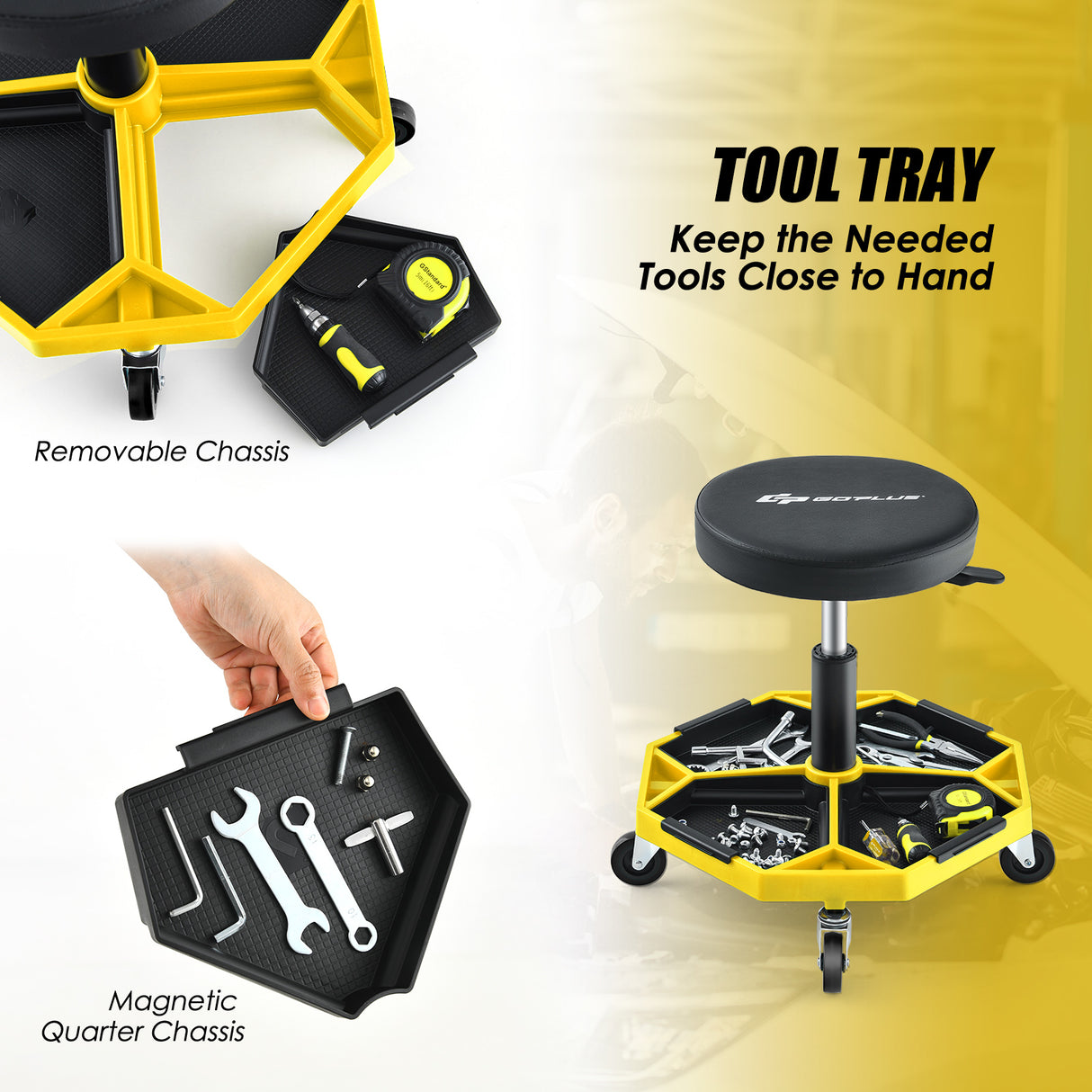 330 LBS Capacity Pneumatic Rolling Mechanic Stool with Padded Seat