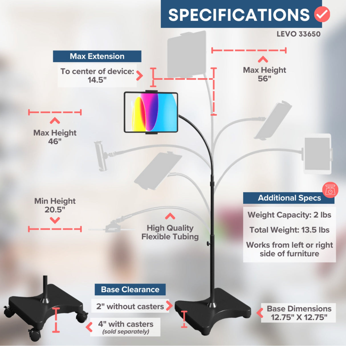 NEW - LEVO Gooseneck Tablet Floor Stand WITH Casters