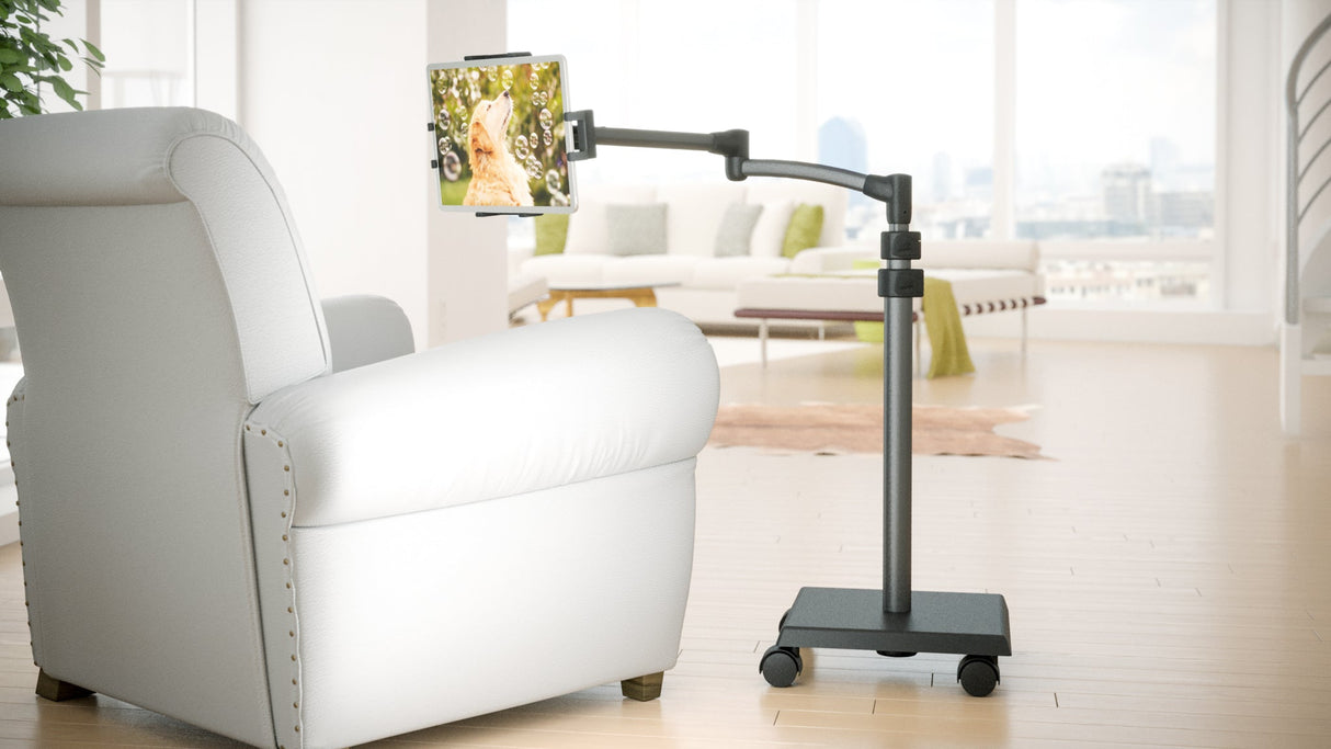 LEVO G2 Deluxe Tablet Floor Stand – Adjustable Height 30"–56", 5-Axis Arm, Universal Fit for iPad, Kindle, Samsung & More – Hands-Free Use in Bed, Sofa, Office – Gunmetal Grey