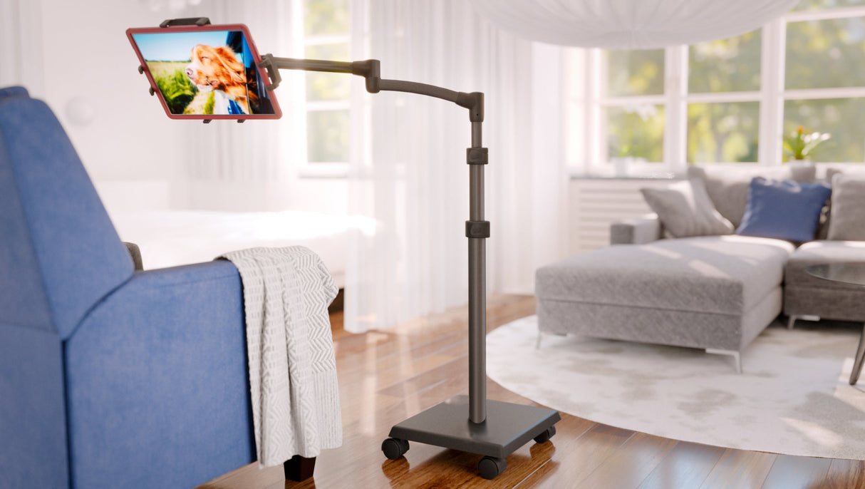LEVO G2 Deluxe Tablet Floor Stand – Adjustable Height 30"–56", 5-Axis Arm, Universal Fit for iPad, Kindle, Samsung & More – Hands-Free Use in Bed, Sofa, Office – Gunmetal Grey