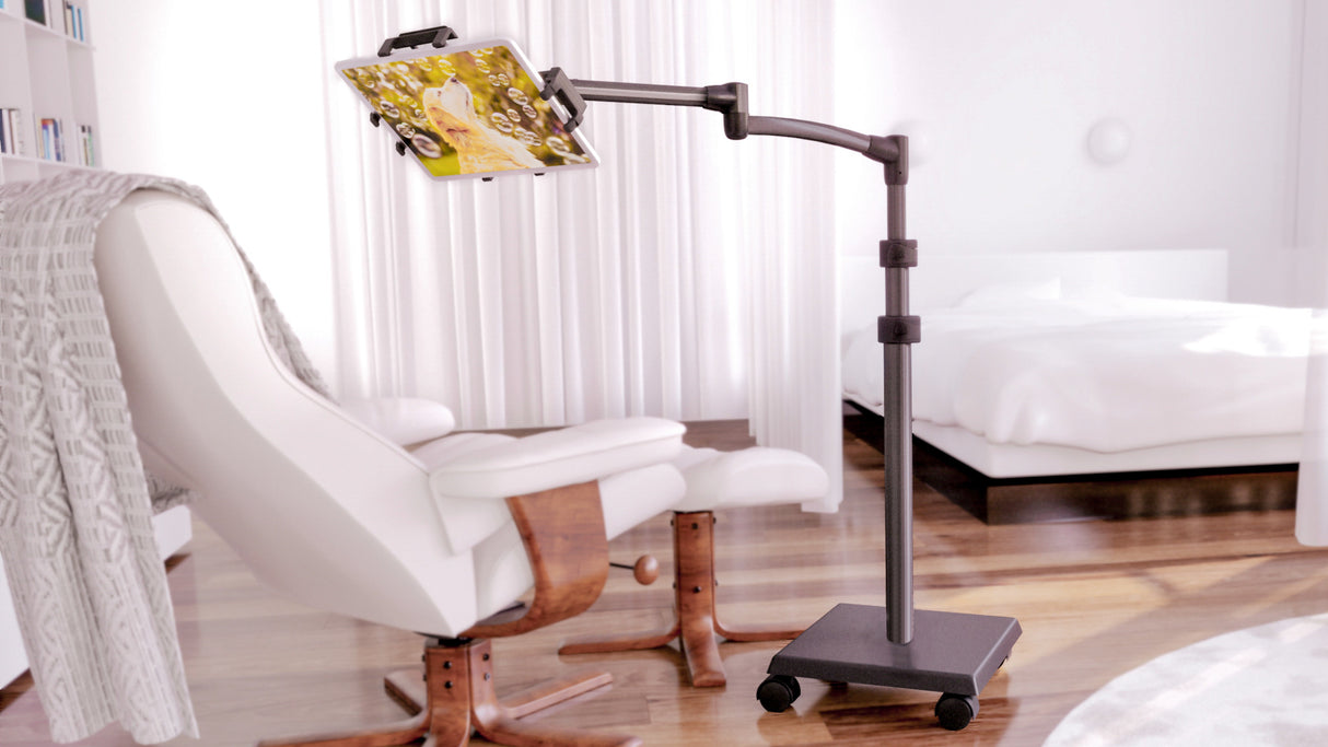 LEVO G2 Deluxe Tablet Floor Stand – Adjustable Height 30"–56", 5-Axis Arm, Universal Fit for iPad, Kindle, Samsung & More – Hands-Free Use in Bed, Sofa, Office – Gunmetal Grey