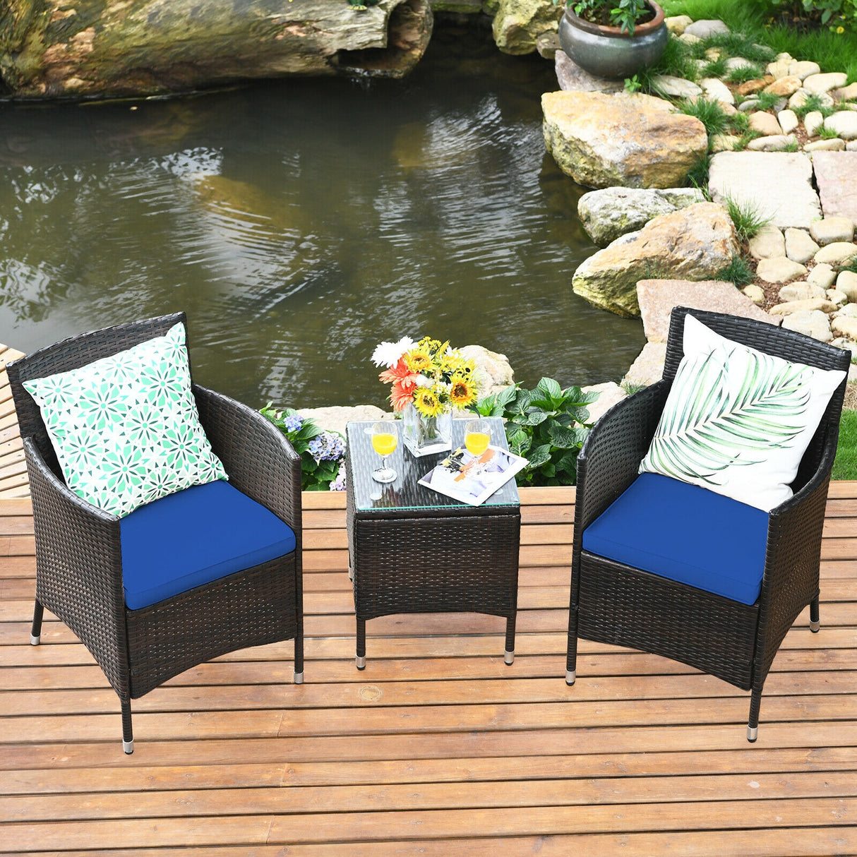 3 Pcs Outdoor Rattan Wicker Furniture Set