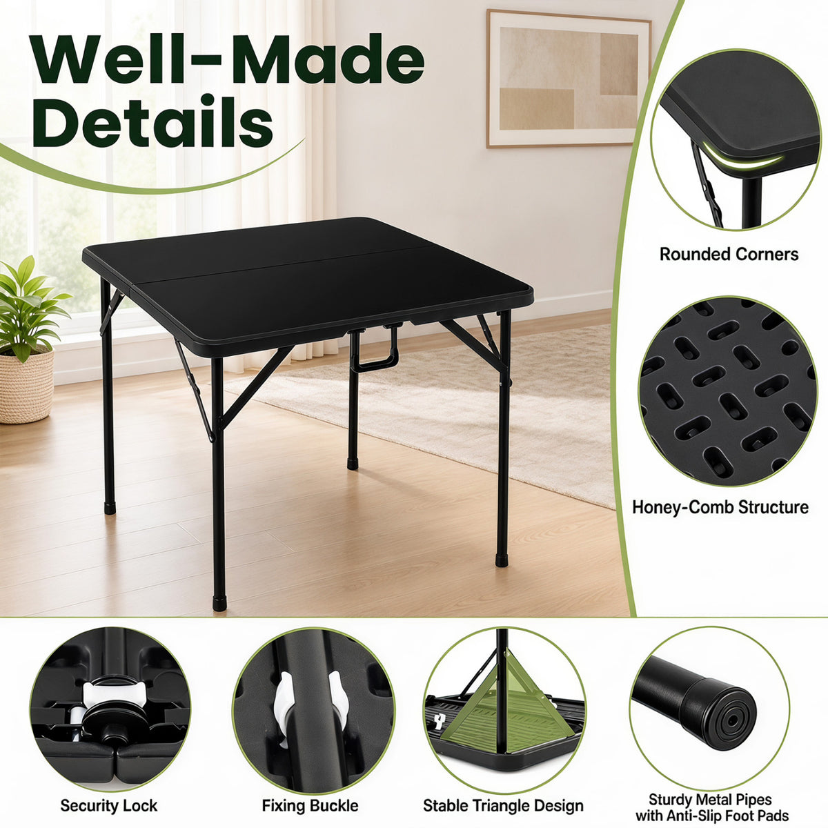 Square Foldable Card Table with Carrying Handle