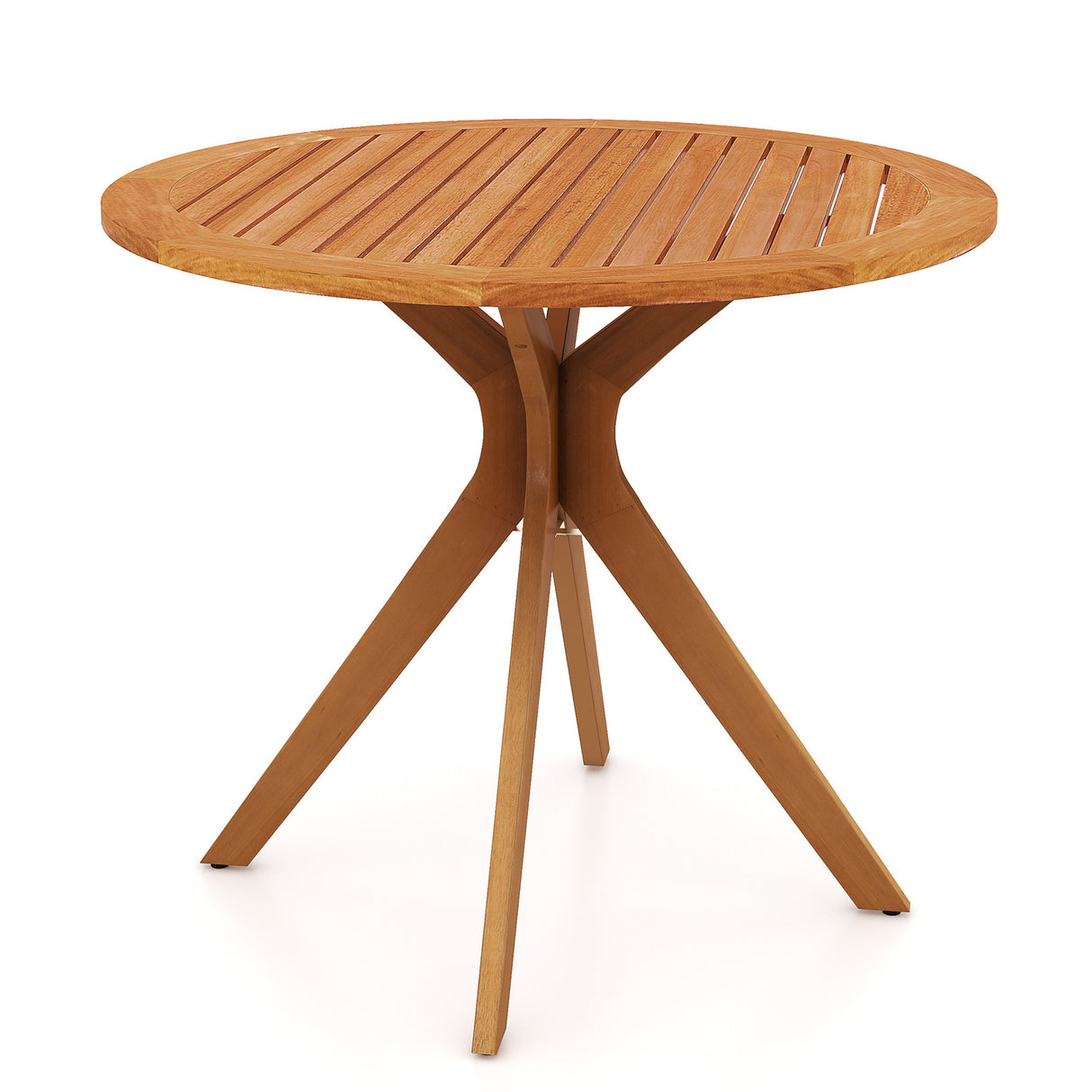 35.5 Inch Patio Wood Dining Table with Slatted Tabletop and Curved Legs