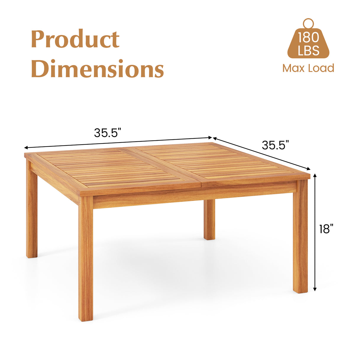 35.5 Inches Patio Solid Acacia Wood Coffee Table Side Table