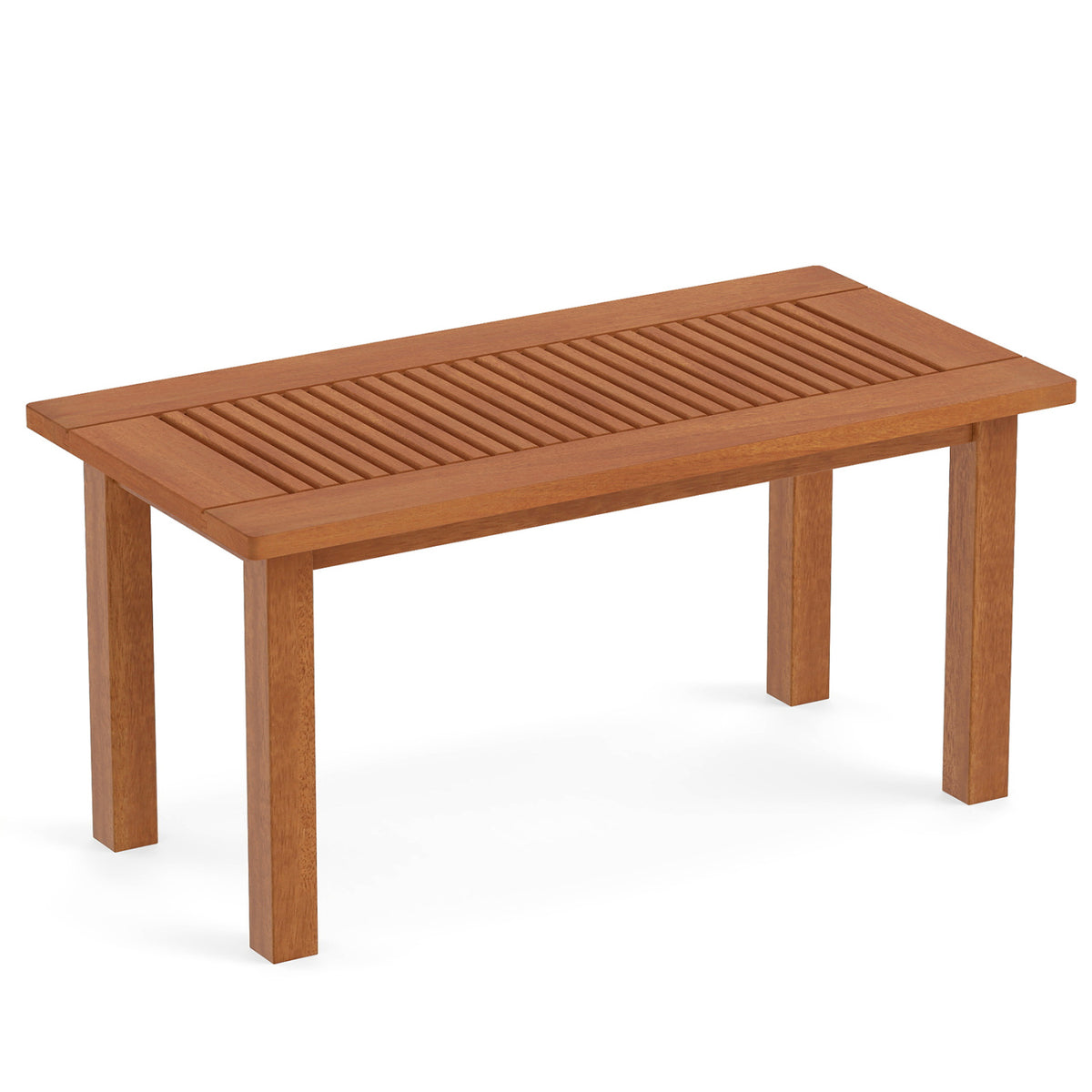 35.5 Inch Outdoor Modern Rectangular Coffee Table with Slatted Top for Backyard