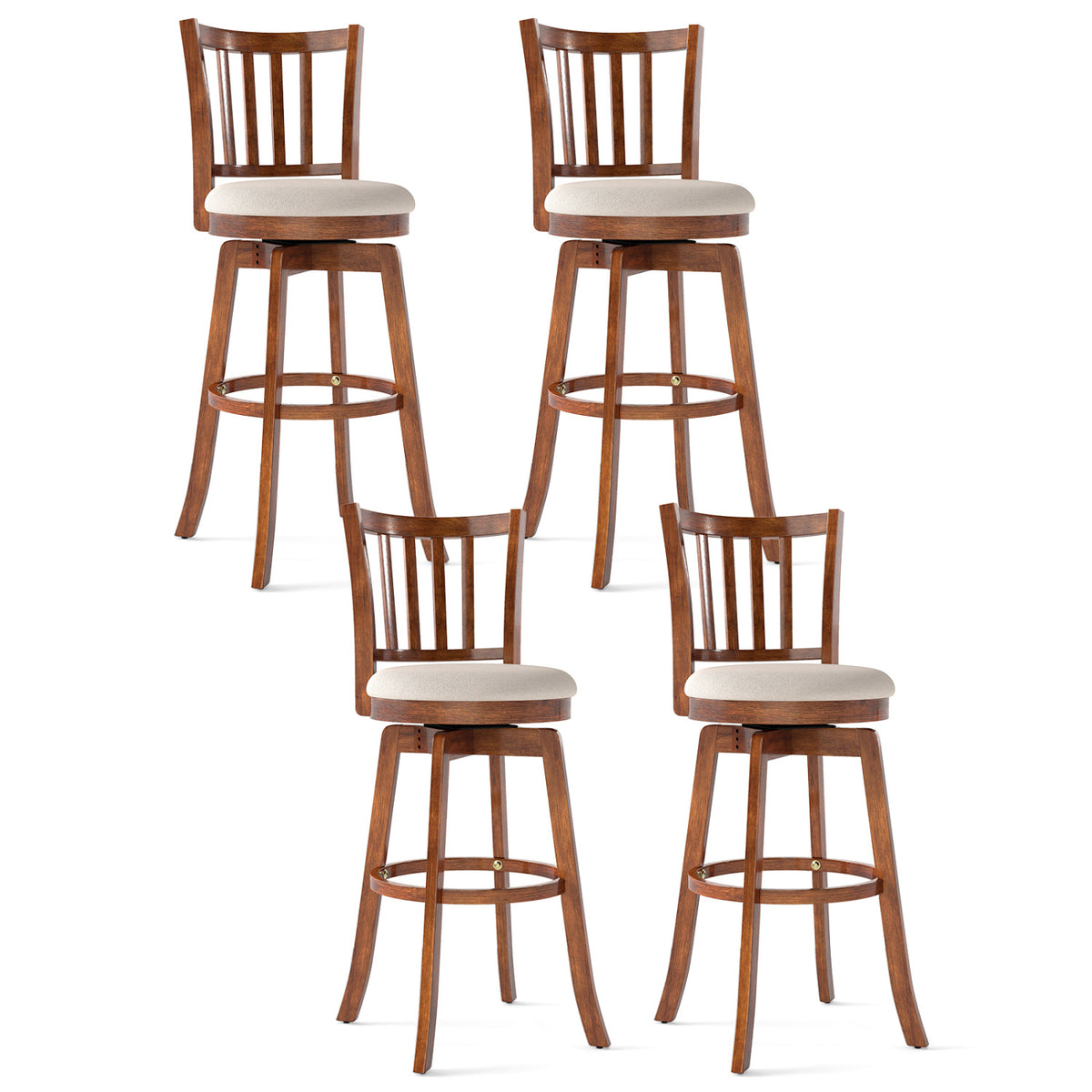 360° Rotating Counter Height Chairs Set of 4 with Backrest and Upholstered Seat-29/Seat-24 inches