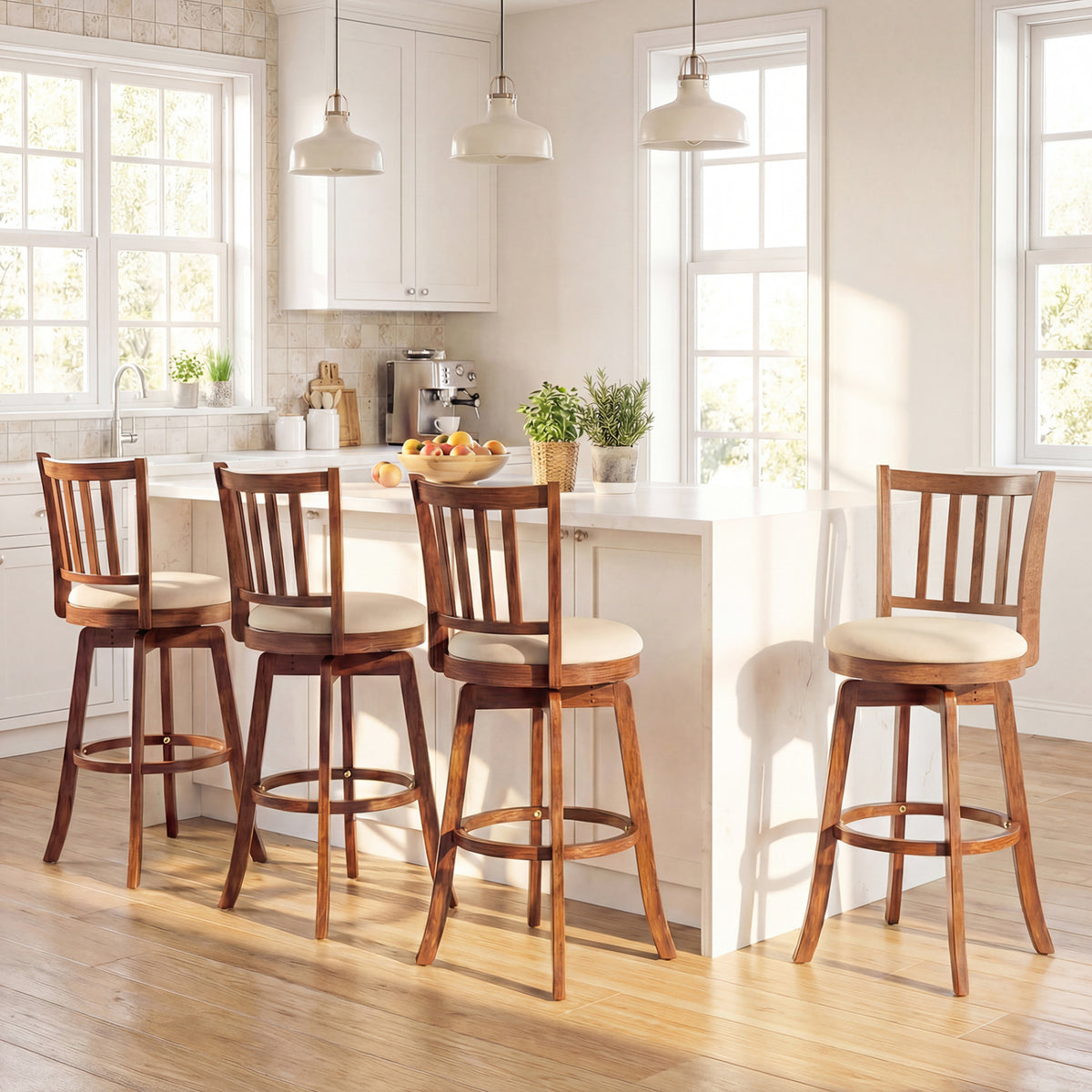 360° Rotating Counter Height Chairs Set of 4 with Backrest and Upholstered Seat-29/Seat-24 inches