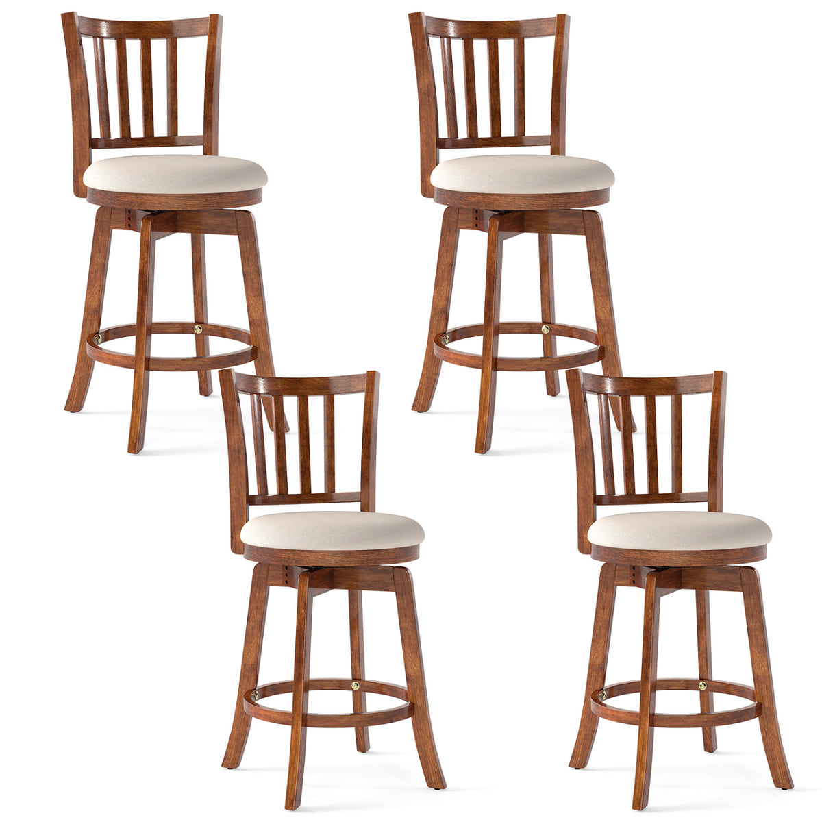 360° Rotating Counter Height Chairs Set of 4 with Backrest and Upholstered Seat-29/Seat-24 inches