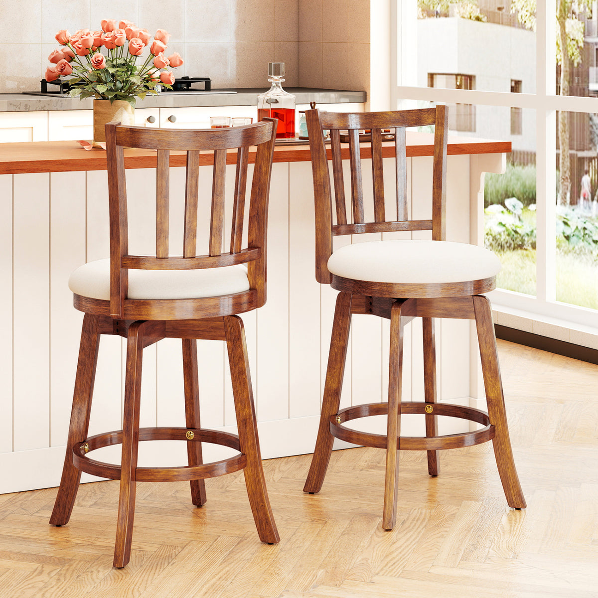 360° Rotating Counter Height Chairs Set of 4 with Backrest and Upholstered Seat-29/Seat-24 inches