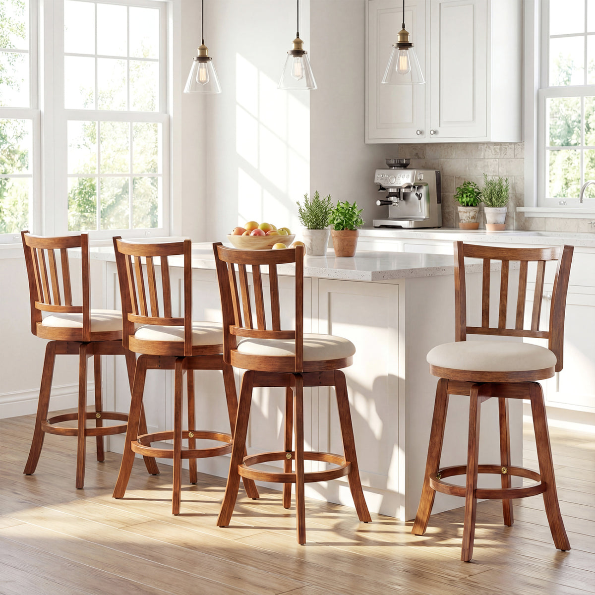 360° Rotating Counter Height Chairs Set of 4 with Backrest and Upholstered Seat-29/Seat-24 inches
