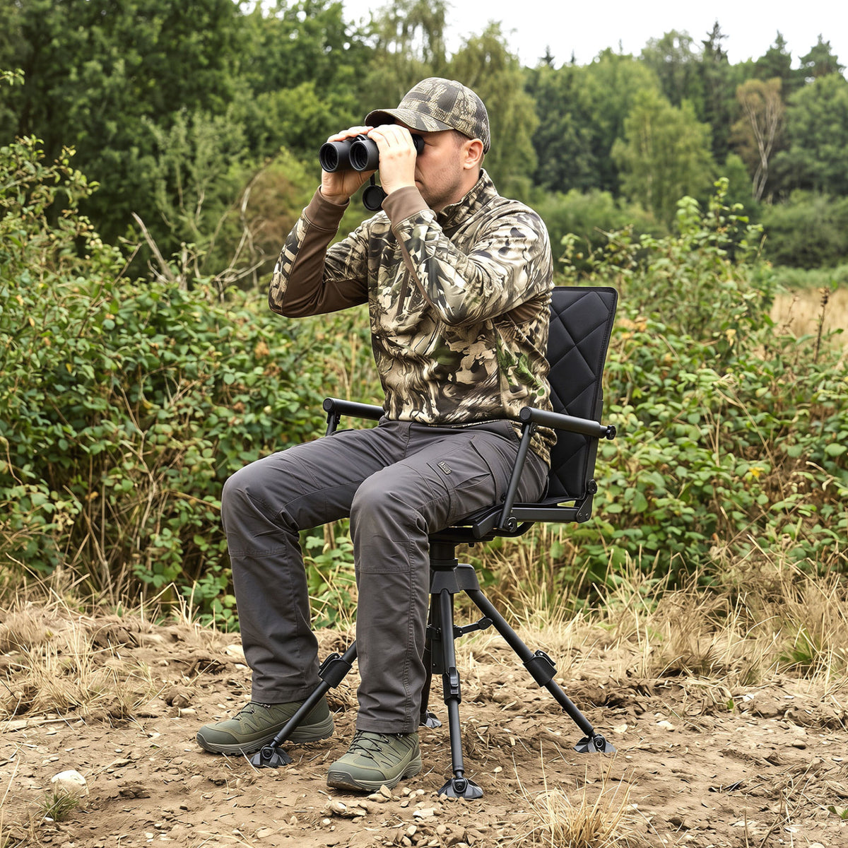 360° Silent Swivel Hunting Seat with 5-Level Adjustable-Black