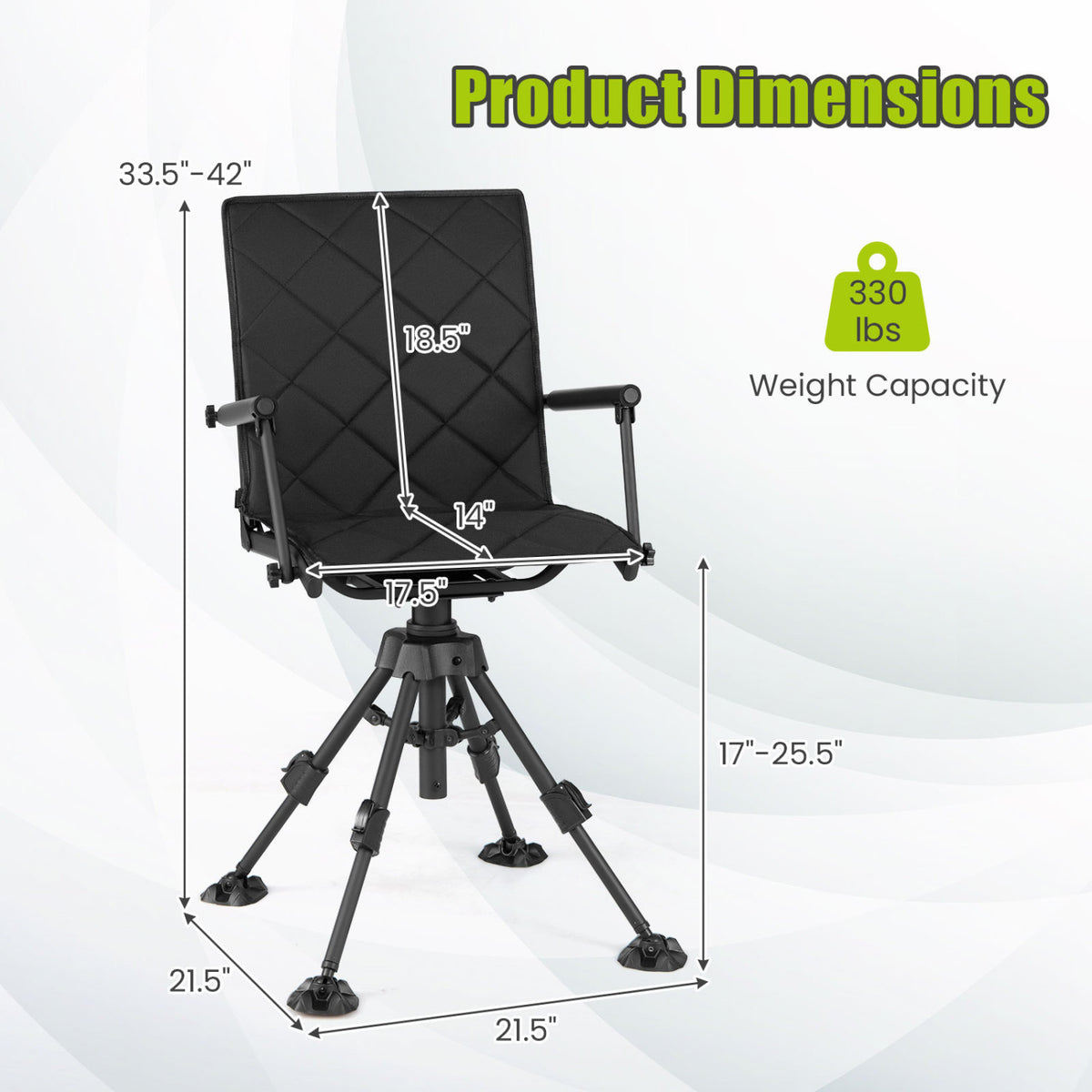 360° Silent Swivel Hunting Seat with 5-Level Adjustable-Black