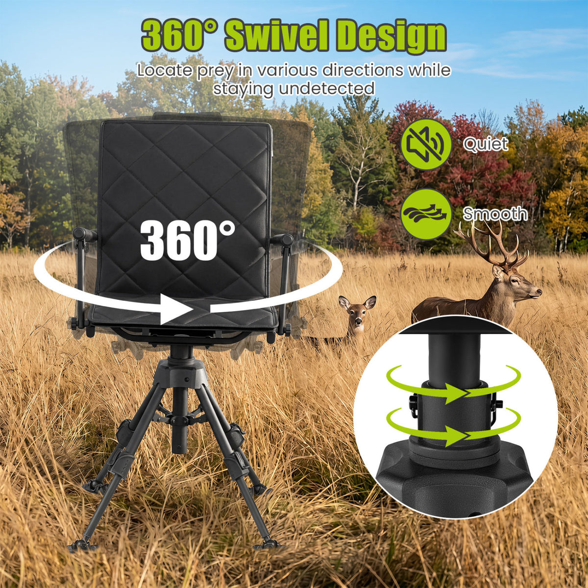 360° Silent Swivel Hunting Seat with 5-Level Adjustable-Black