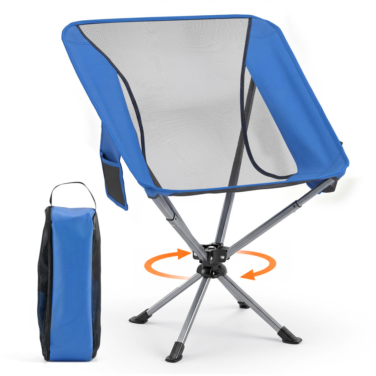 360° Swivel Camping Chair with Cup Holder and Side Pocket for Beach Support 300 LBS