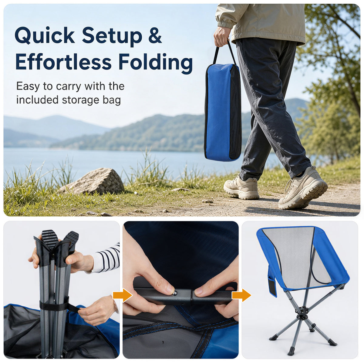 360° Swivel Camping Chair with Cup Holder and Side Pocket for Beach Support 300 LBS