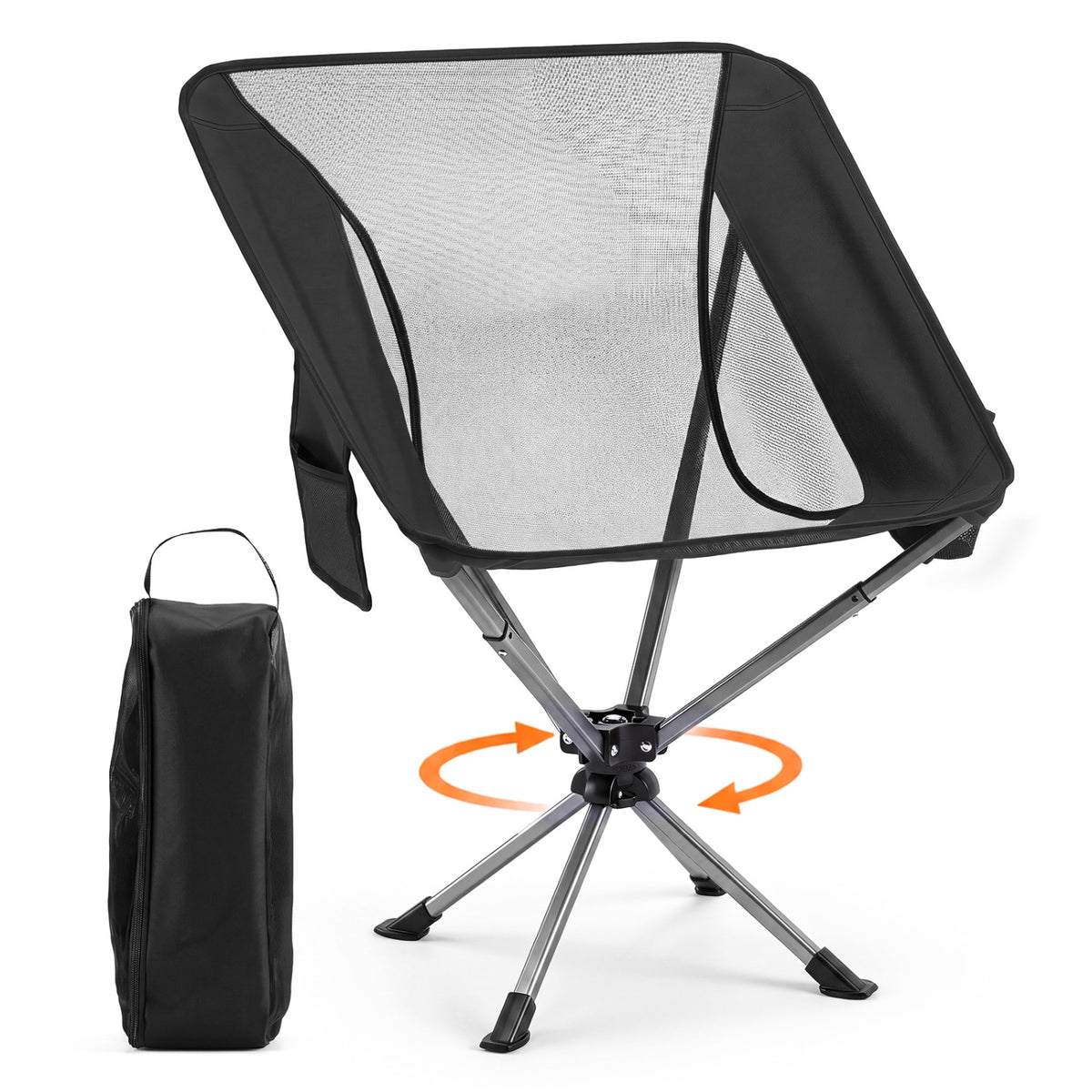 360° Swivel Camping Chair with Cup Holder and Side Pocket for Beach Support 300 LBS