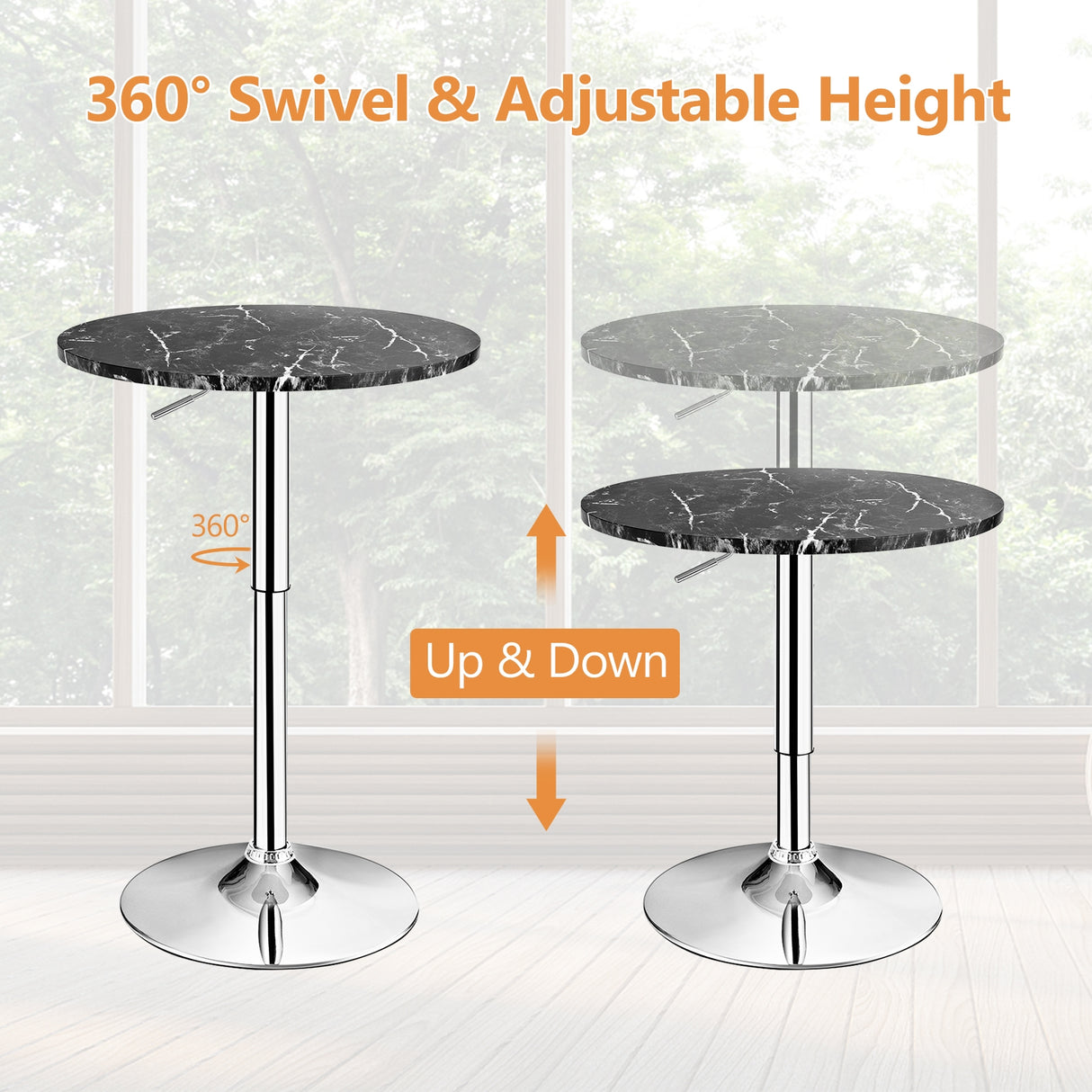 360° Swivel Cocktail Pub Table with Sliver Leg and Base-Black