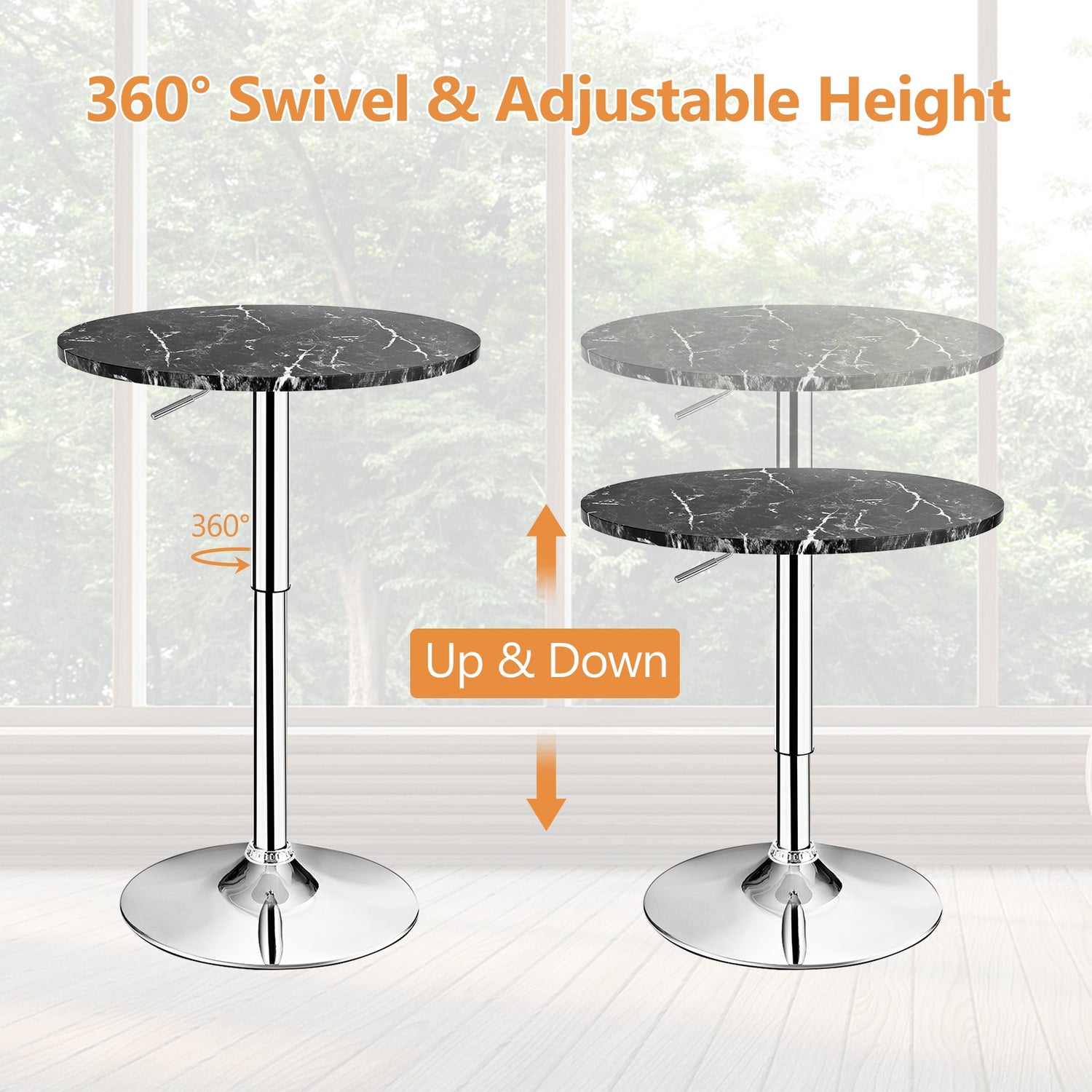 360° Swivel Cocktail Pub Table with Sliver Leg and Base-Black
