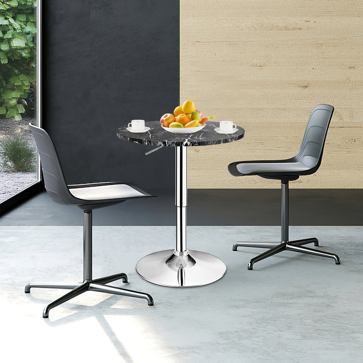 360° Swivel Cocktail Pub Table with Sliver Leg and Base-Black