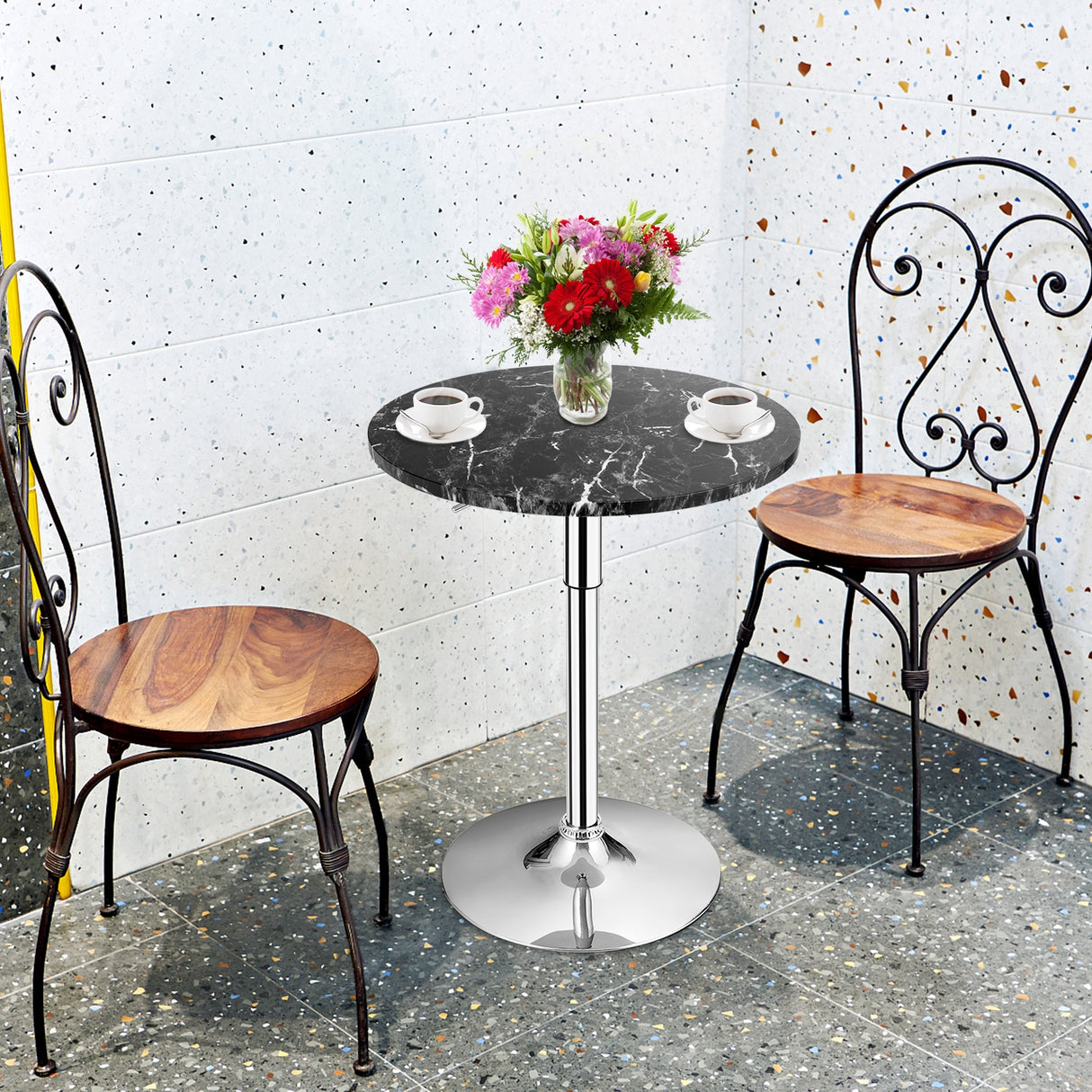 360° Swivel Cocktail Pub Table with Sliver Leg and Base-Black