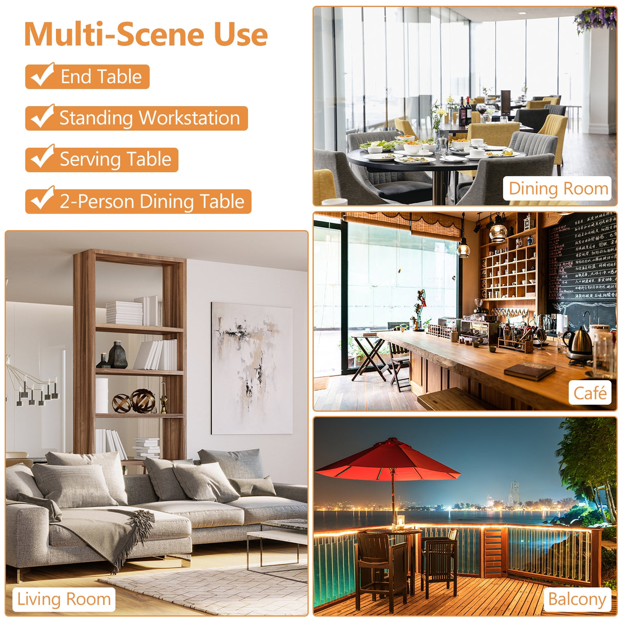 360° Swivel Cocktail Pub Table with Sliver Leg and Base-Black