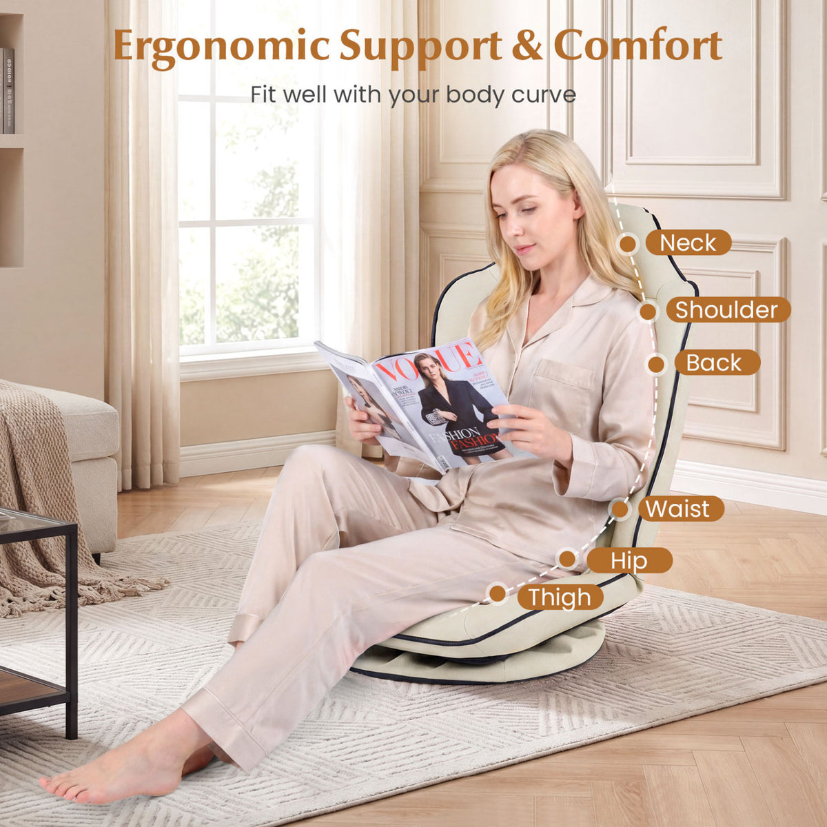 360° Swivel Floor Gaming Chair with 5-Level Adjustable Backrest
