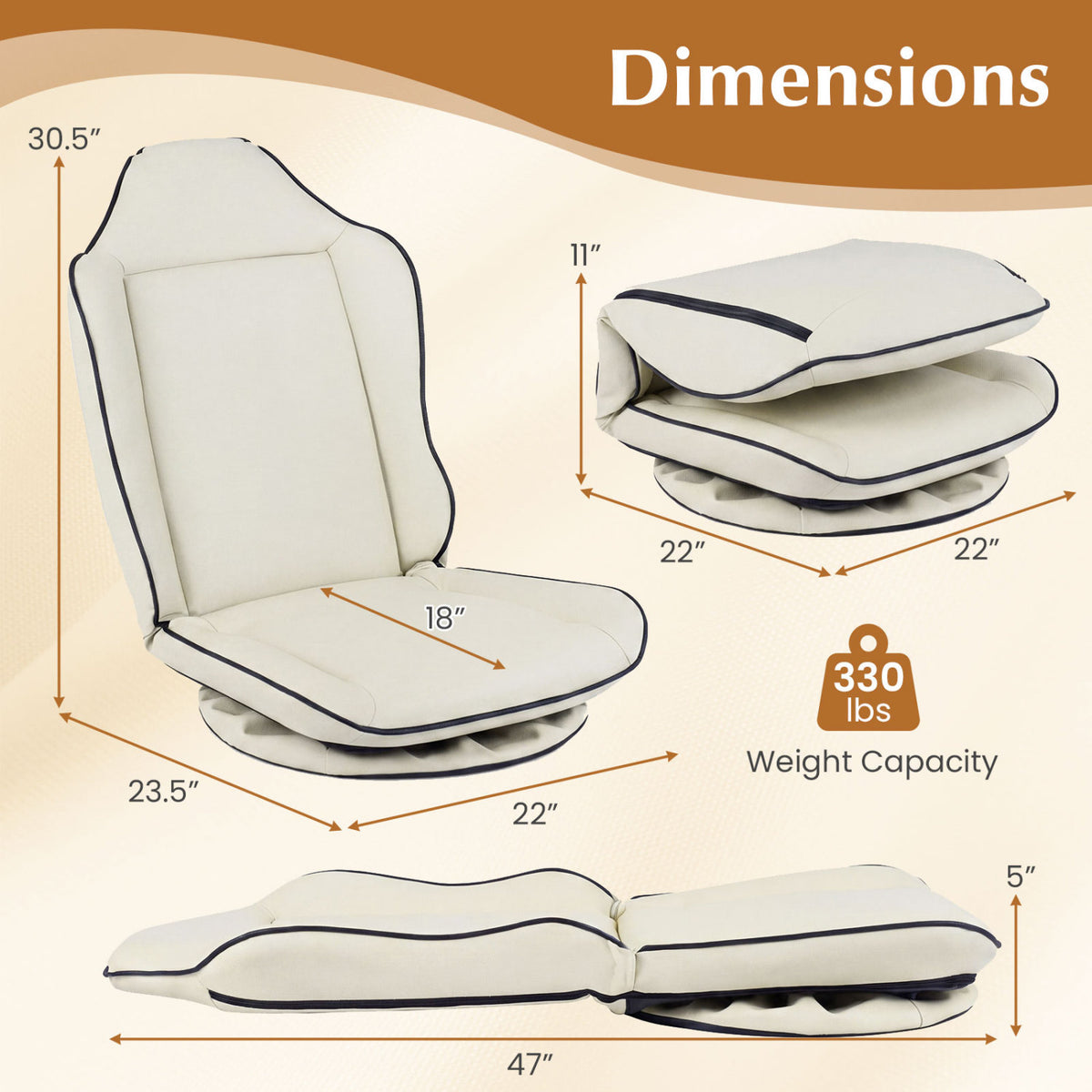 360° Swivel Floor Gaming Chair with 5-Level Adjustable Backrest