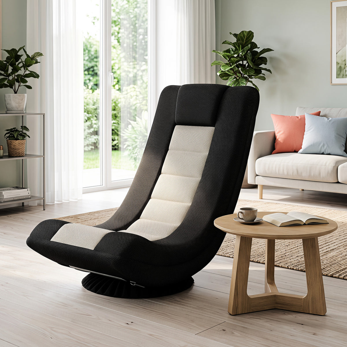 360° Swivel Gaming Chair with 4 Adjustable Position-Black and Gray