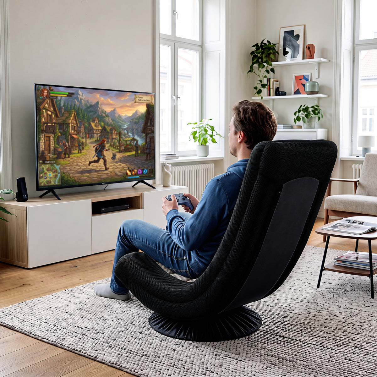 360° Swivel Gaming Chair with 4 Adjustable Position-Black and Gray
