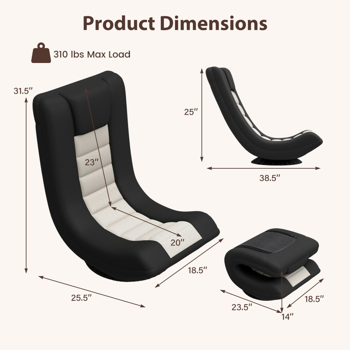 360° Swivel Gaming Chair with 4 Adjustable Position-Black and Gray