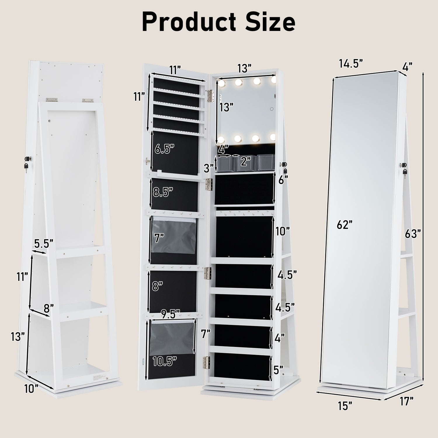360° Swivel Jewelry Cabinet with Full Length Mirror
